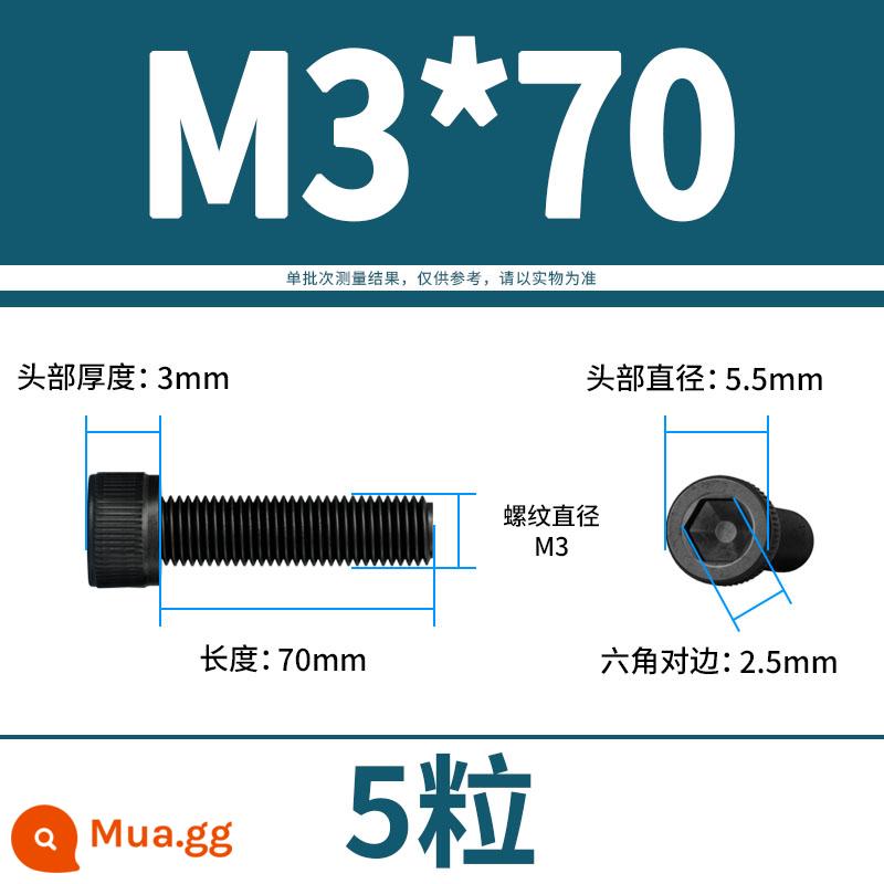 Vít lục giác bên trong bu lông cường độ cao 12.9 đầu cốc hình trụ đầu vít đầy đủ răng M3M4M5M6M8M10M12 - M3*70(5 viên