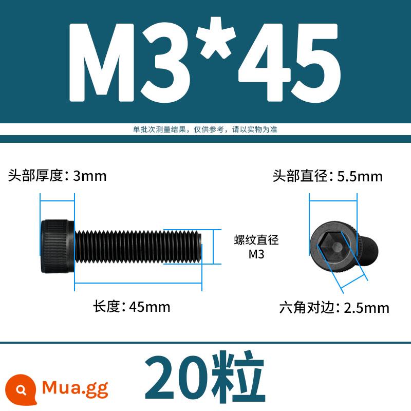 Vít lục giác bên trong bu lông cường độ cao 12.9 đầu cốc hình trụ đầu vít đầy đủ răng M3M4M5M6M8M10M12 - M3*45(20 viên