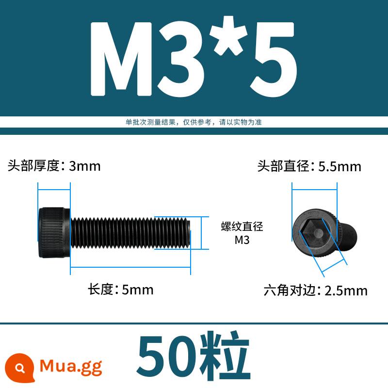 Vít lục giác bên trong bu lông cường độ cao 12.9 đầu cốc hình trụ đầu vít đầy đủ răng M3M4M5M6M8M10M12 - M3*5(50 viên