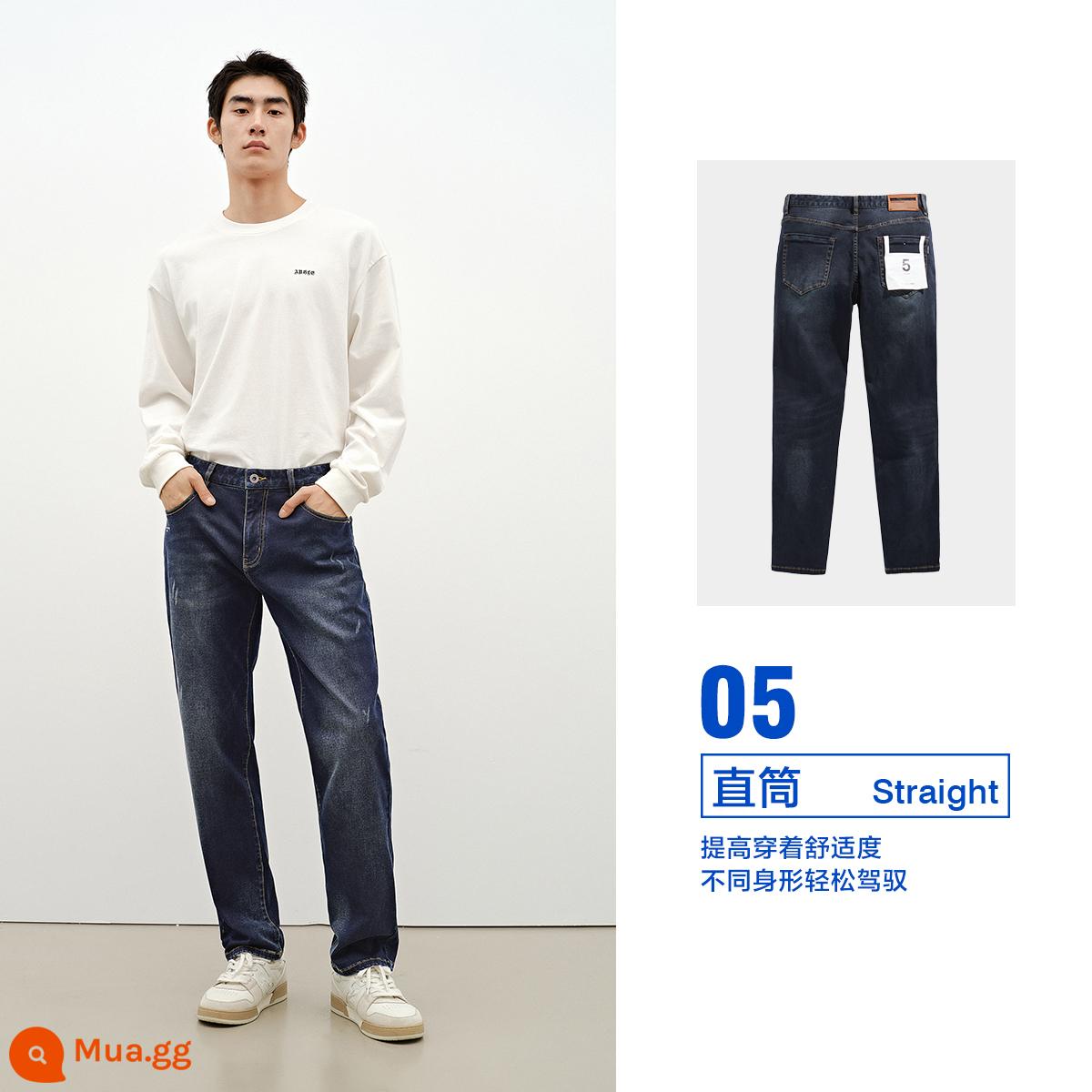 PEACEBIRD Nam Giữ Nhiệt Quần Jean Hợp Thời Trang Mùa Đông Mỹ Mới Retro Giặt Thường Nhung Quần Jean - Màu xanh đậm (số 5 thẳng)