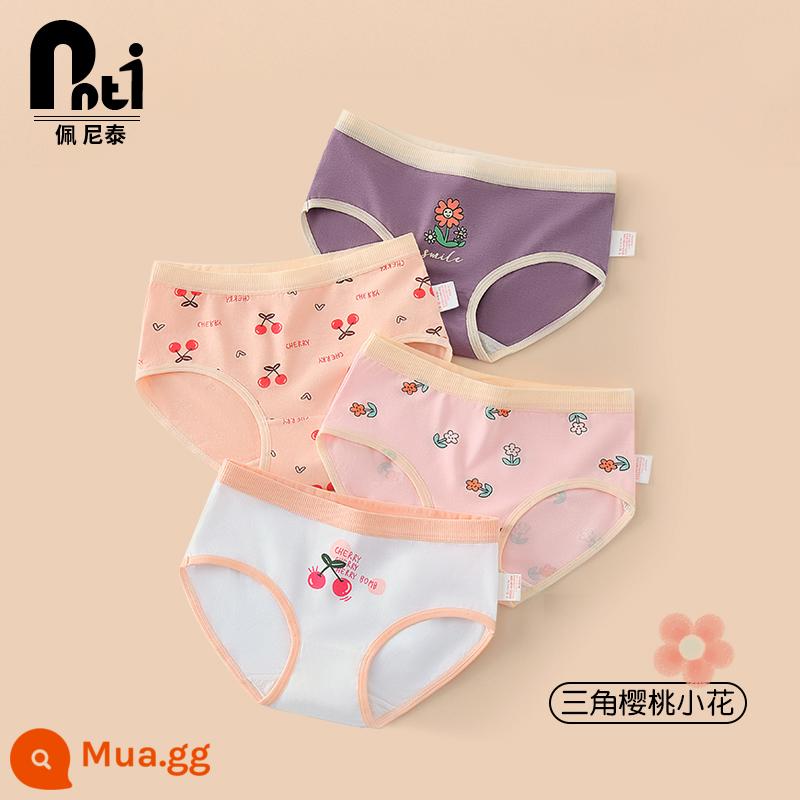 Quần lót trẻ em Penithai cotton nữ quần lót bé gái boxer tam giác quần đùi bé gái bé lớn không kẹp pp - Hoa Anh Đào 2022-1 (Gói 4 Tam Giác)