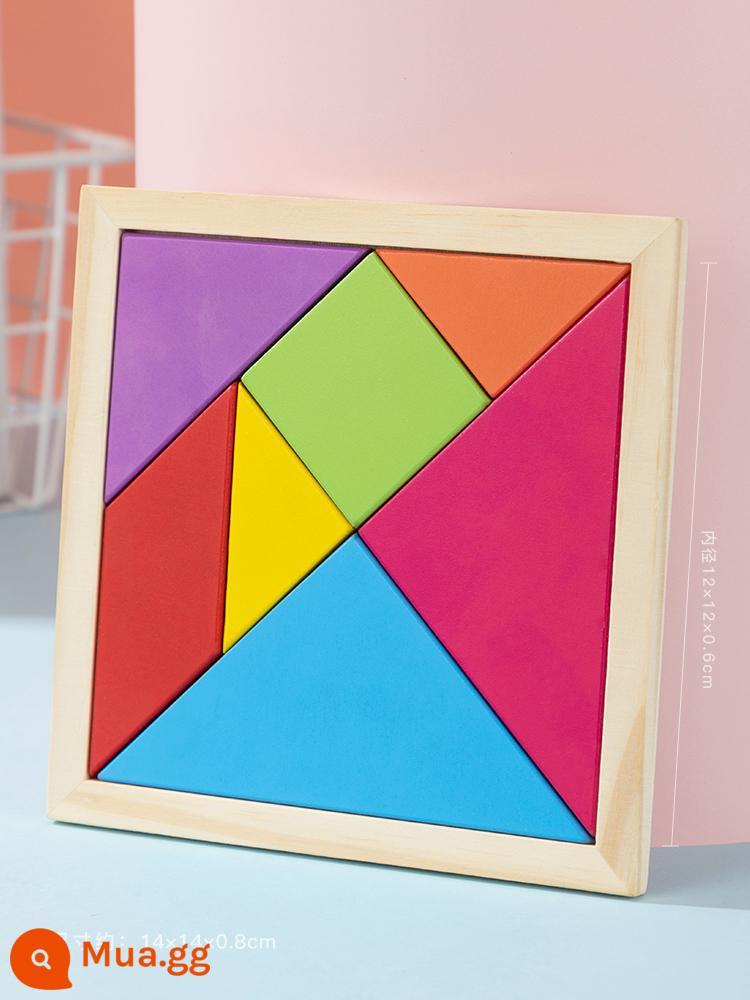 Trẻ Em Tangram Xếp Hình Đồ Chơi Xếp Hình Ba Chiều Khối Xây Dựng Xếp Hình Lắp Ráp Học Sinh Tiểu Học Bằng Gỗ - Tangram 14x14CM (gỗ thông) có hình vẽ