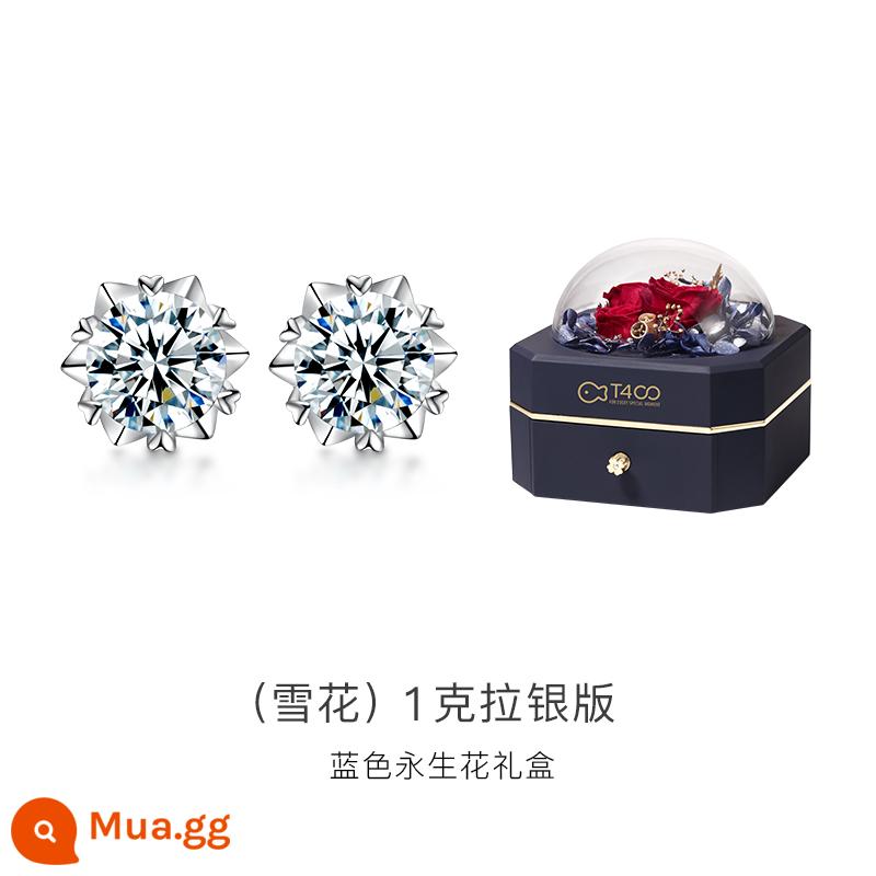 T400 Moissanite Kim Cương Bông Tai Nữ Ánh Sáng Sang Trọng Ngách Cao Cấp Bông Tai Bông Tai Sinh Nhật Lễ Tình Nhân Quà Tặng - 1 carat (phiên bản bạc bông tuyết) [hoa vĩnh cửu màu xanh]