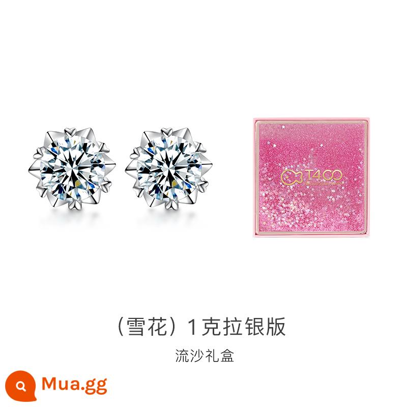 T400 Moissanite Kim Cương Bông Tai Nữ Ánh Sáng Sang Trọng Ngách Cao Cấp Bông Tai Bông Tai Sinh Nhật Lễ Tình Nhân Quà Tặng - 1 carat (phiên bản bạc bông tuyết) [Hộp quà cát lún]