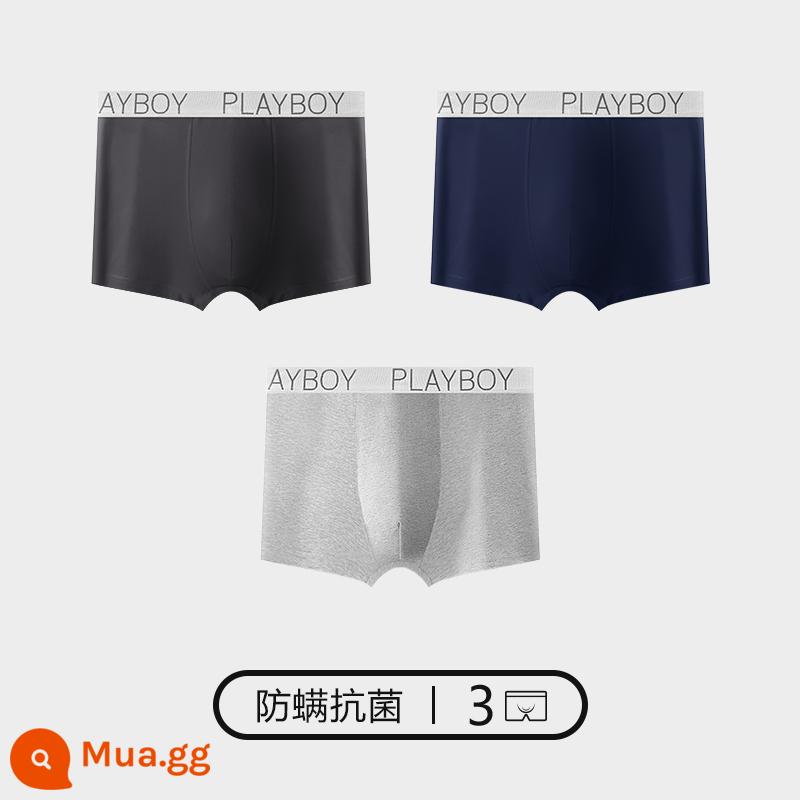 Quần lót Playboy bé trai cotton nguyên chất 100% cotton quần boxer nam quần boxer nam quần an toàn mùa thu đông - 3 gói [cotton nguyên chất chống mạt và kháng khuẩn] xám đậm + xanh navy + màu nhạt