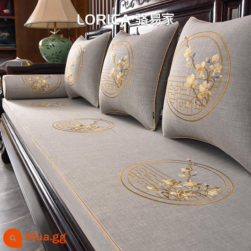 Trung Quốc Ghế Sofa Gỗ Gụ Đệm Nội Thất Gỗ Đệm Trung Quốc Mới Sofa Đệm Bọt Biển Bao La Hán Nệm Tùy Chỉnh - Hoa mộc lan-màu be