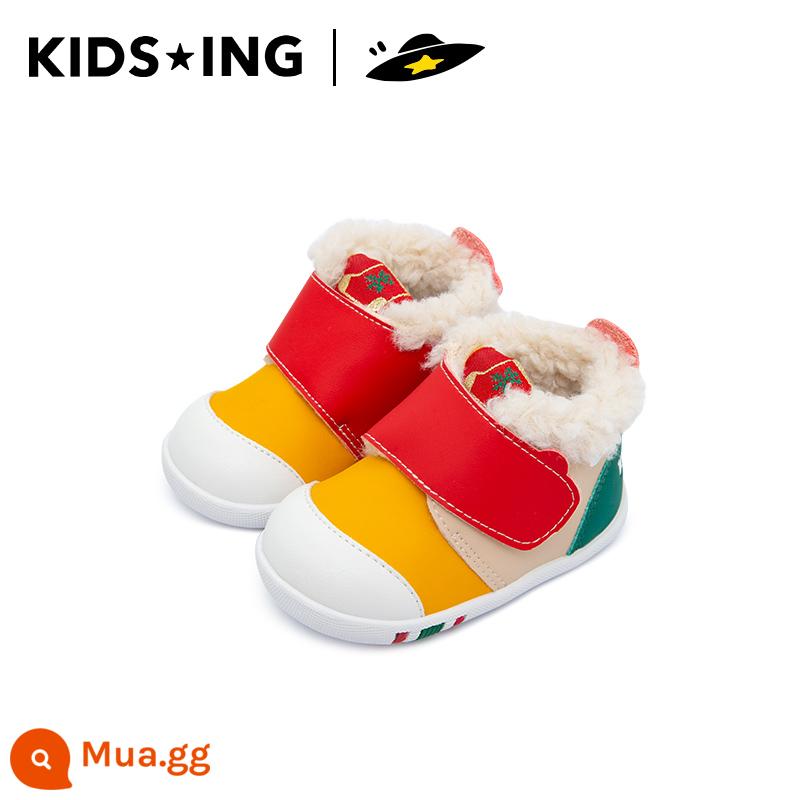 Kidsing Giày tập đi mùa đông phong cách mới cho trẻ sơ sinh nam nữ nhung dày chức năng giày bé giày trẻ em cotton giày - Người tuyết ngôi sao âm nhạc kỳ lạ màu đỏ