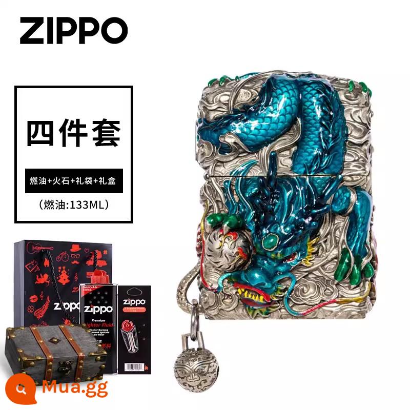 Bật lửa zippo chính hãng chính hãng nam chính hãng thông minh dũng cảm nhiên liệu chống gió bộ sưu tập cá tính quà tặng - Men xanh rồng phượng đỏ [bộ tự sử dụng: bật lửa + nhiên liệu + đá lửa + túi quà]