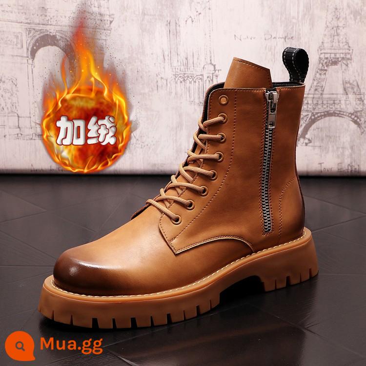 Martin Boots Tide Men Boots Plus Velvet Denim Boot - Màu vàng đất ★ phiên bản tiêu chuẩn (có dây buộc ★ plus kiểu nhung)