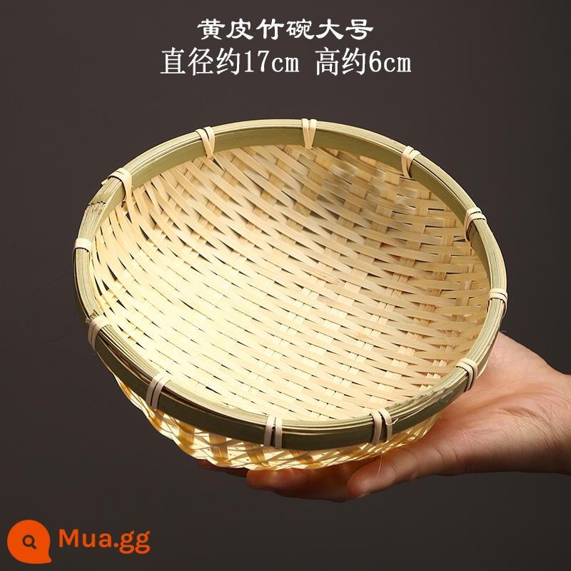 Rổ mini đan bằng tre đan bằng tay sáng tạo giỏ đựng trái cây nhỏ tại nhà lưu trữ lưu trữ món ăn bên rổ xẻng tre rửa gạo hót rác - Giỏ da mini màu vàng 17cm