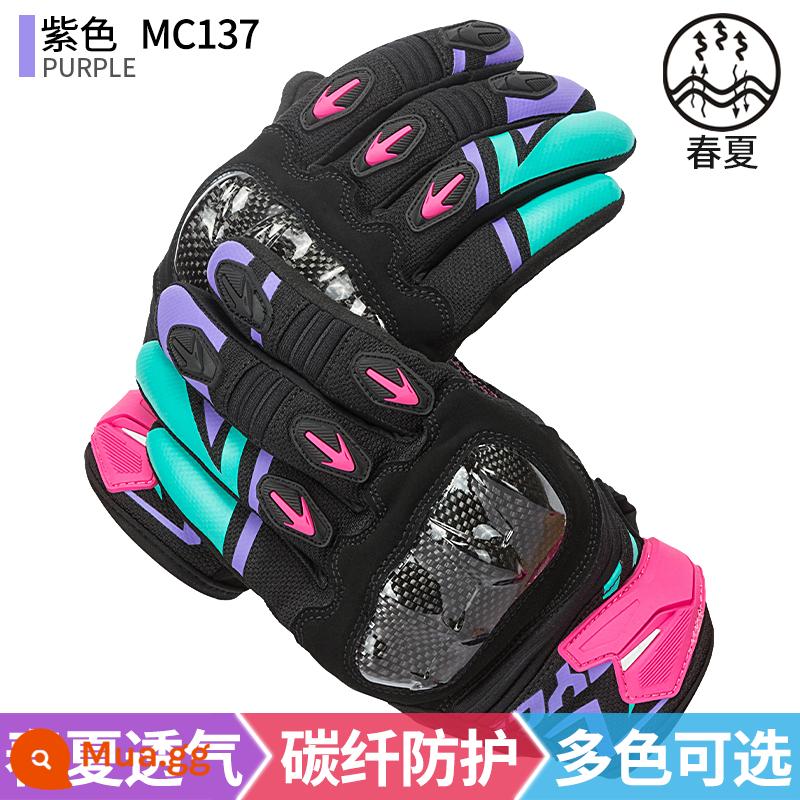 Saiyu Găng Tay Đi Xe Máy Mùa Hè Đua Hiệp Sĩ Xe Máy Chống Rơi Sợi Carbon Bảo Vệ Găng Tay Nam MC122 - MC137 (tím)