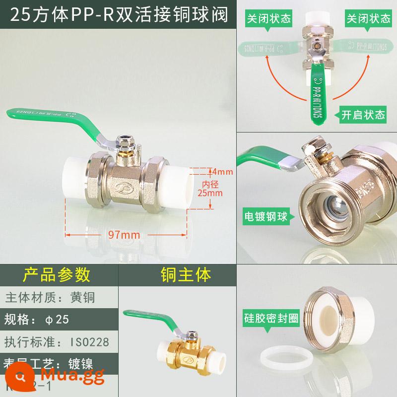 PPR kết nối trực tiếp van bi đồng 20/25/4/6 điểm hai đầu dây bên trong và bên ngoài công tắc van van chính phụ kiện đường ống trang trí nội thất - Van bi đồng đôi 25PPR