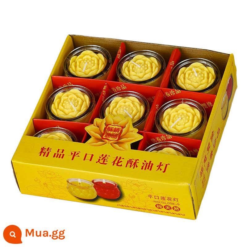 Miệng phẳng sen ghee đèn 24 giờ nến không khói cho đèn Phật đèn thực vật nguyên chất ghee xô nến cho Phật ánh sáng dài - 24 giờ 9 viên [vàng] loại hoa