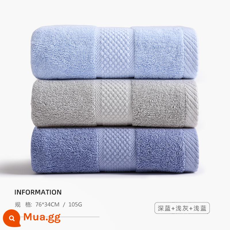 Bù nhìn 3 khăn nam cotton nguyên chất rửa mặt tắm hộ gia đình nữ cặp đôi cotton mềm thấm hút khăn mặt khách sạn - [3 gói] Xanh đậm + xám nhạt + xanh nhạt (đắt hơn nhưng tốt hơn nhiều)