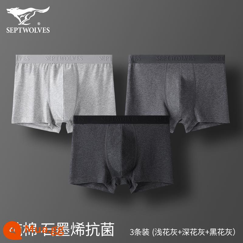 Septwolves Quần Lót Nam Cotton Boxer Quần Short Bé Trai Size Lớn Kháng Khuẩn Thoáng Khí Quần Short Bé Trai Đầu Boxer - Cotton graphene nguyên chất kháng khuẩn (xám hoa nhạt + xám hoa đậm + xám hoa đen) 3 hộp quà