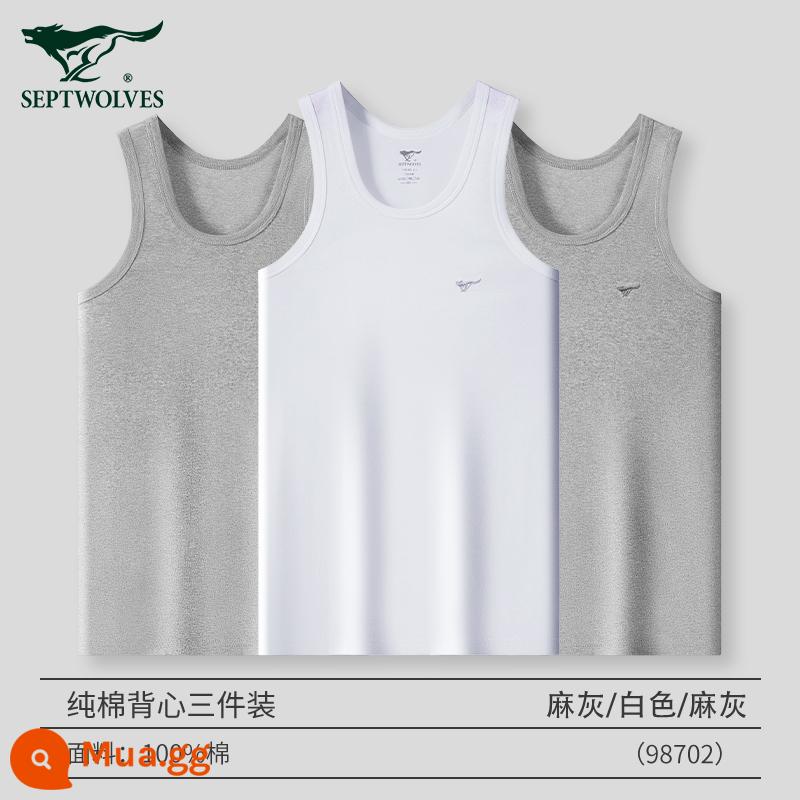 Septwolves áo vest nam mặc bên trong đáy cotton nguyên chất ông già áo sơ mi bé trai cotton rời thể thao vượt rào áo nam - 100% cotton 3 mảnh: trắng + xám + xám