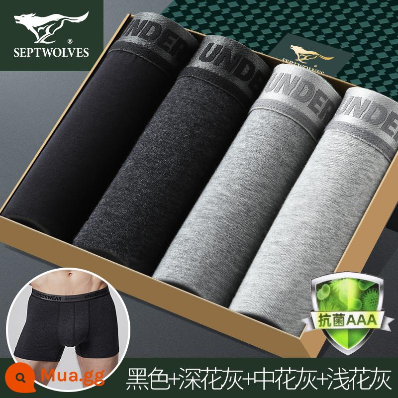 Septwolves Quần Lót Nam Bé Trai Cotton Quần Boxer Size Lớn Quần Short Quần Short Cotton Nam Quần Boxer Boxer Phong Cách Nam - (Cotton nguyên chất thun kháng khuẩn) 96303-4 (4 cái)