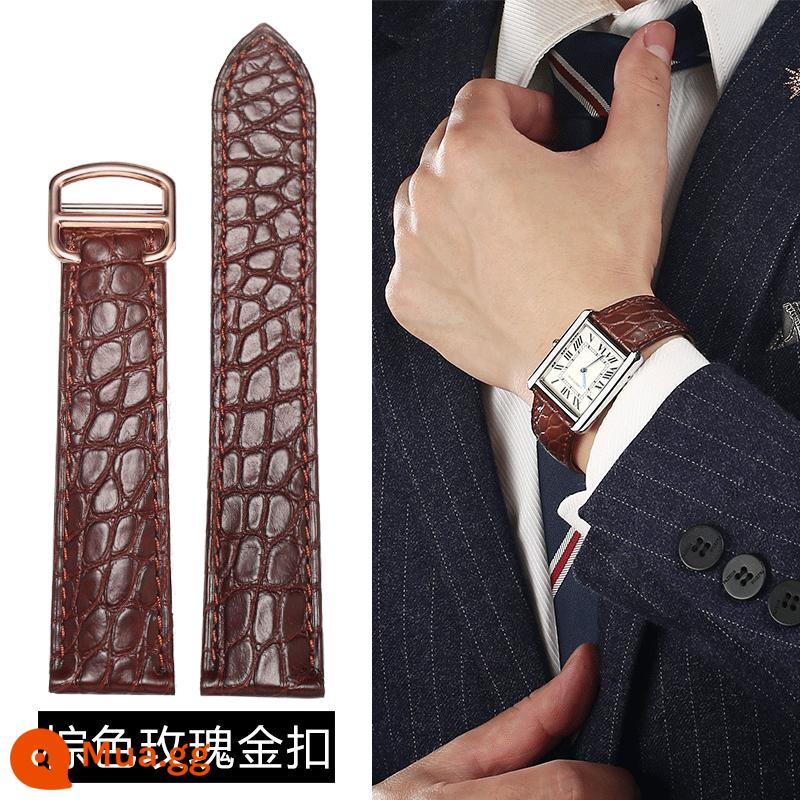 Áp dụng cho Cartier Belt Crocodile Leather Leather Da gốc Tây Tạng Tây Tạng - Khóa Vàng Nâu-Hồng