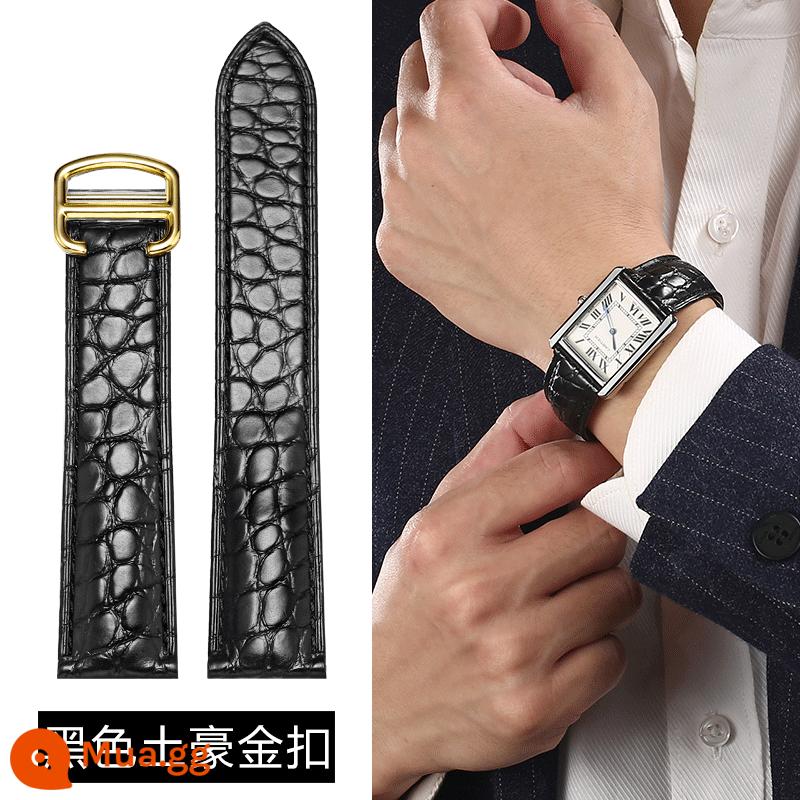 Áp dụng cho Cartier Belt Crocodile Leather Leather Da gốc Tây Tạng Tây Tạng - Khóa vàng đen sang trọng