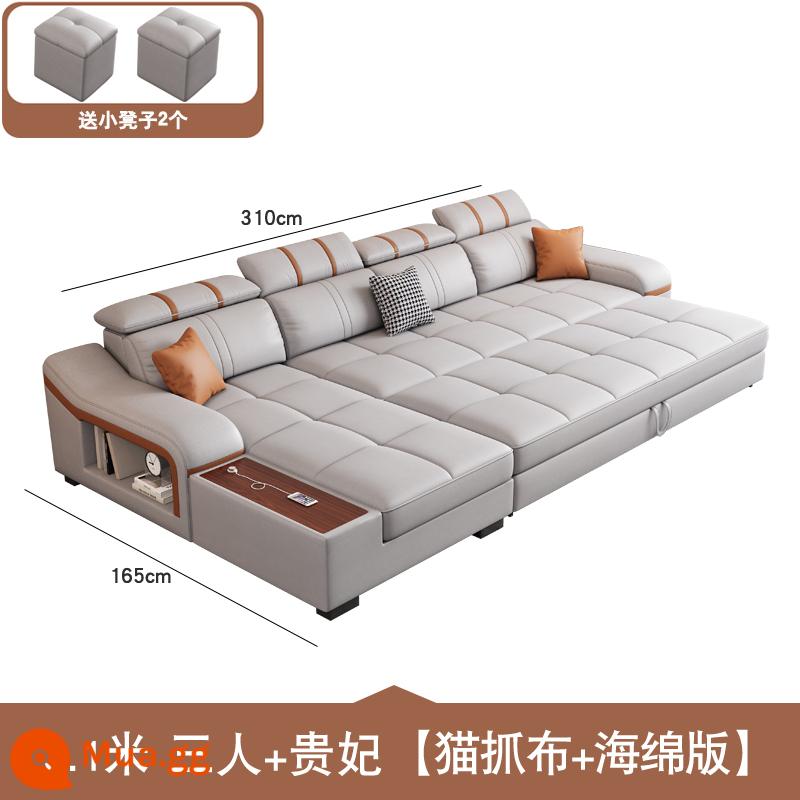 2023 Mới Mèo Xước Vải Đôi Thẳng Sofa Giường Có Thể Gập Lại Đa Năng Lưu Trữ 3 Người căn Hộ Nhỏ Phòng Khách - 3,1 mét ba người + phi tần [vải cào mèo + phiên bản xốp]