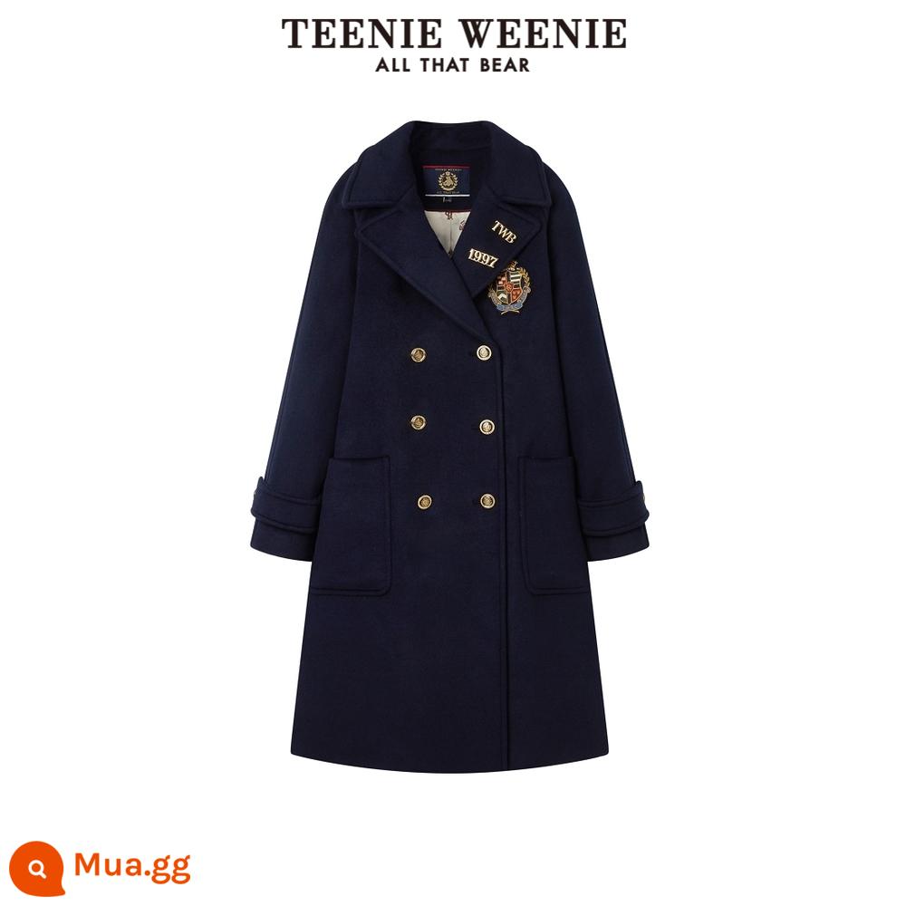 TeenieWeenie Bear 2022 mùa thu mới preppy dài đôi áo khoác len áo khoác - xanh hải quân