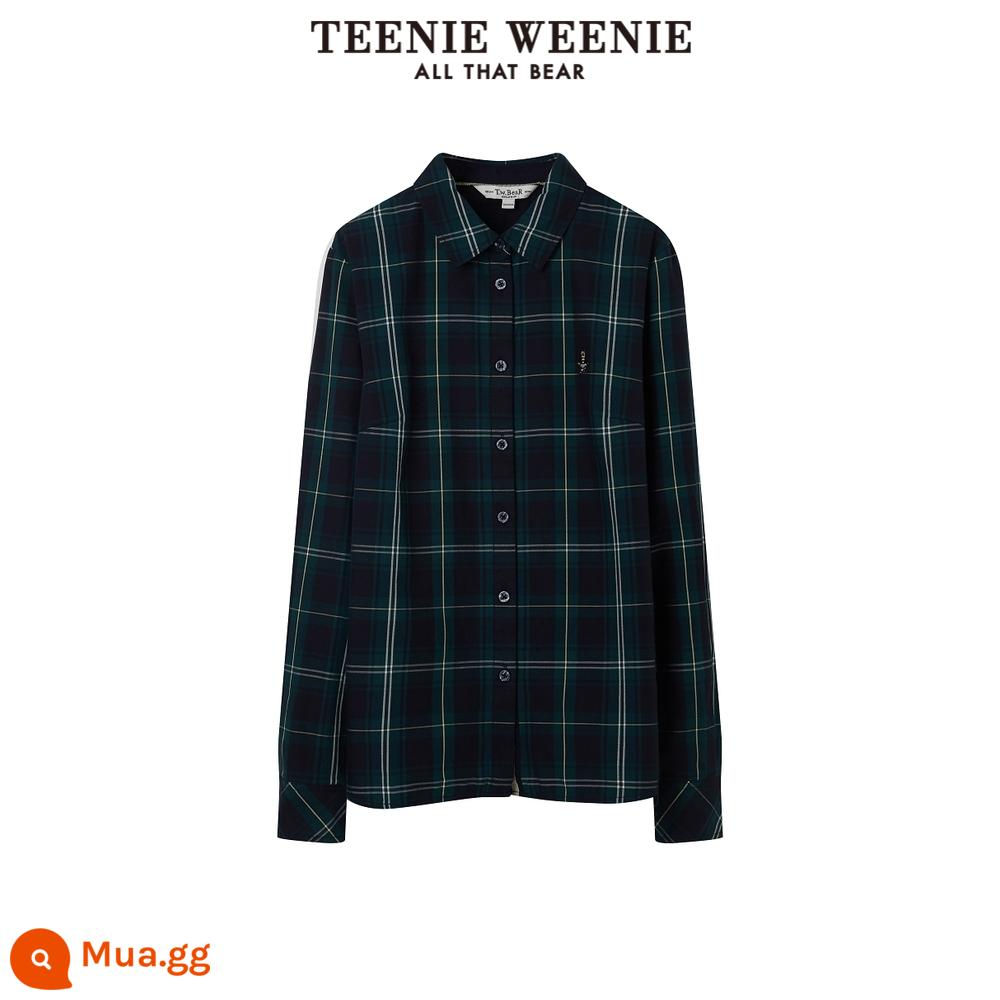 TeenieWeenie Bear 2022 mùa thu đông mới đại học phong cách retro áo sơ mi kẻ sọc top nữ Tân Cương cotton - màu xanh lá