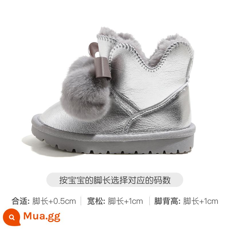 Baba Duck Children Boots Cô gái ấm áp Boots 2022 Mùa đông mới dày đôi giày bông lớn cộng với giày mùa đông nhung - bạc