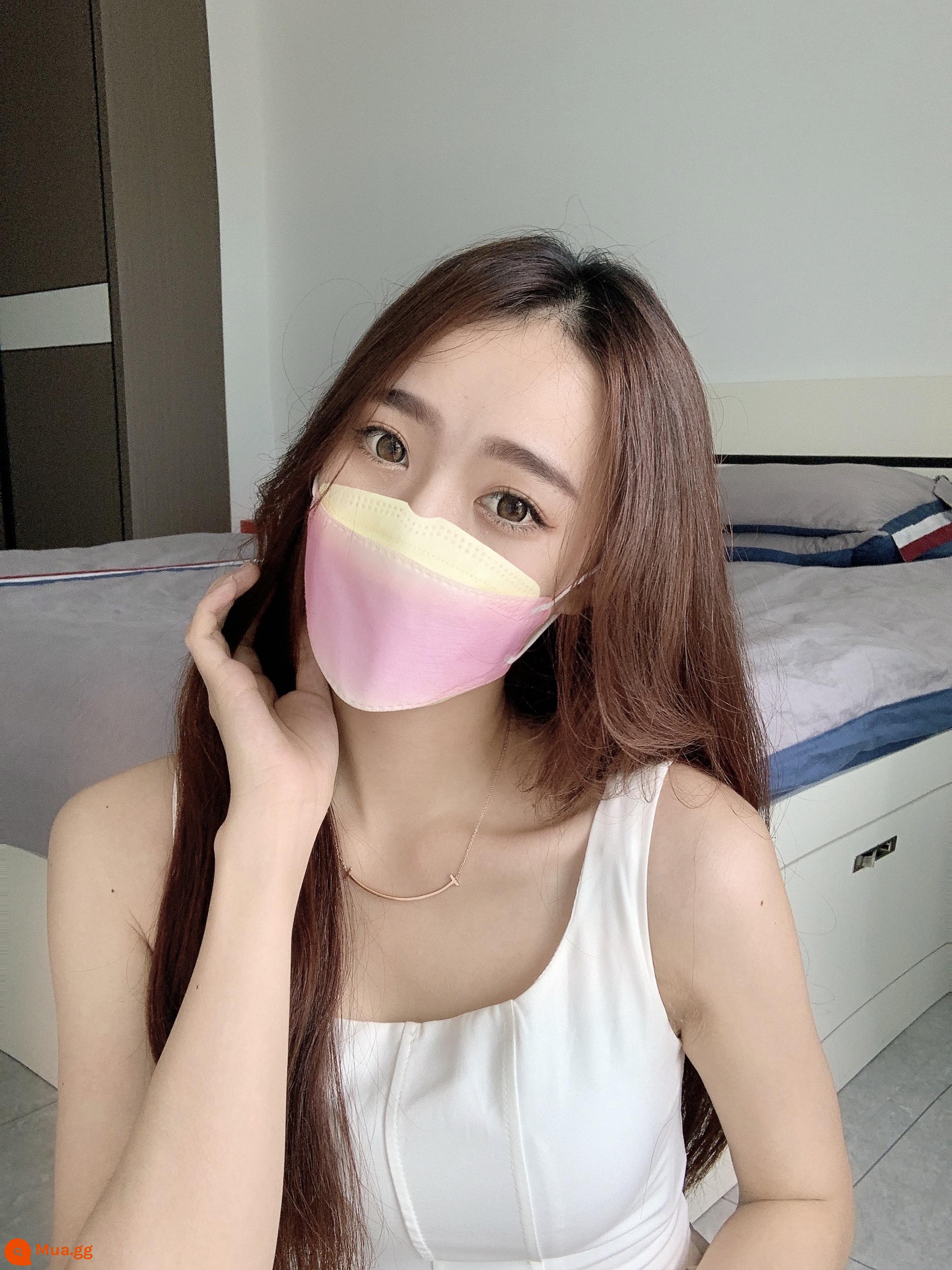 Xu hướng thời trang mặt nạ cá tính Hàn Quốc dùng một lần 3D kiểu miệng cá ba chiều nam nữ thần hợp thời trang lá liễu đen - Màu gradient màu vàng và hồng (10 miếng)