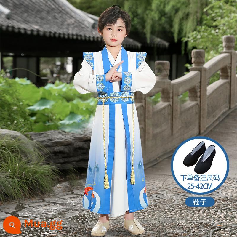 Hanfu trẻ em Sách phong cách Trung Quốc dành cho nam sinh Trường Quốc gia Quần áo trẻ em Trường tiểu học Trang phục cổ dài tay Trang phục nữ Sáu một - Giày nam cá chép nổi + giày vải đen (vui lòng lưu ý size)