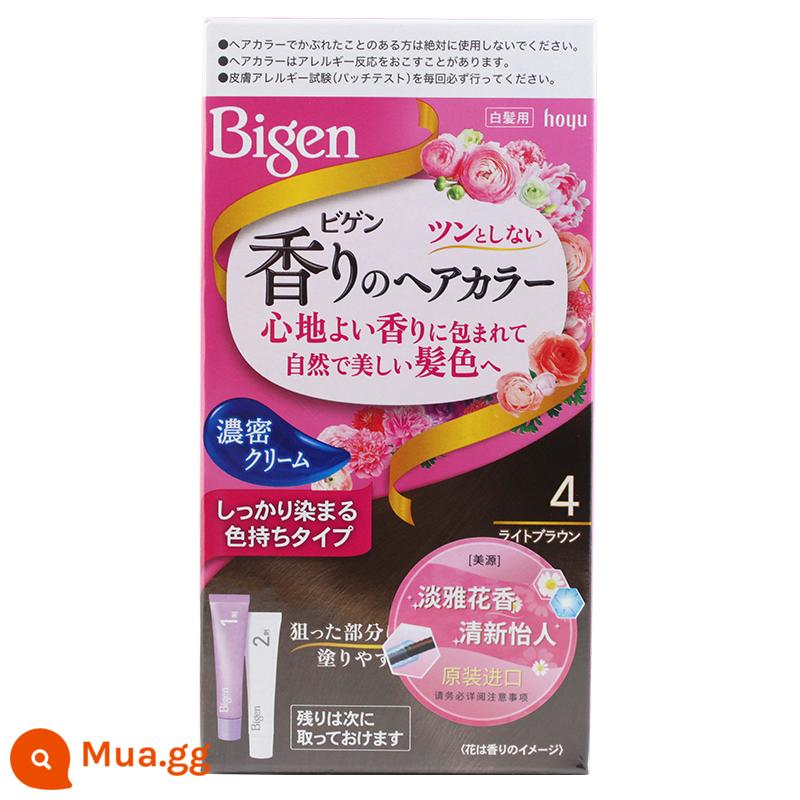 Nhập khẩu chính hãng Bigen Meiyuan của Nhật Bản thuốc nhuộm tóc có hương thơm hoa và trái cây có vỏ màu trắng kem nhuộm tóc một chiếc lược màu đen - Số 4 bao bì mới màu nâu sáng