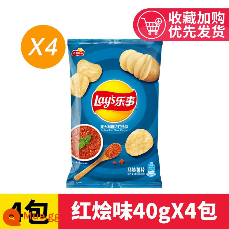 Khoai tây chiên Lay's 45g Hương vị ban đầu Dưa chuột Thơm ngon Bình thường Zero Food Khoai tây chiên phồng Snack FCL Bán buôn - [Gói lớn 45g] Hương vị hầm đỏ 45gX4 túi