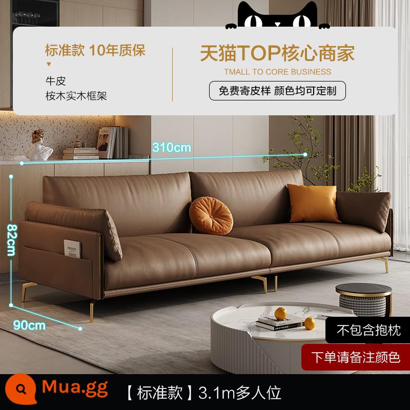 Di Pu nhẹ sang trọng tối giản sofa da đầu lớp da bò phòng khách đơn giản và hiện đại 2022 sofa da nghệ thuật mới của Ý - Da bò dày lớp 1 [kiểu chuẩn - nâu] Ghế nhiều chỗ 3,1m (không bao gồm gối)