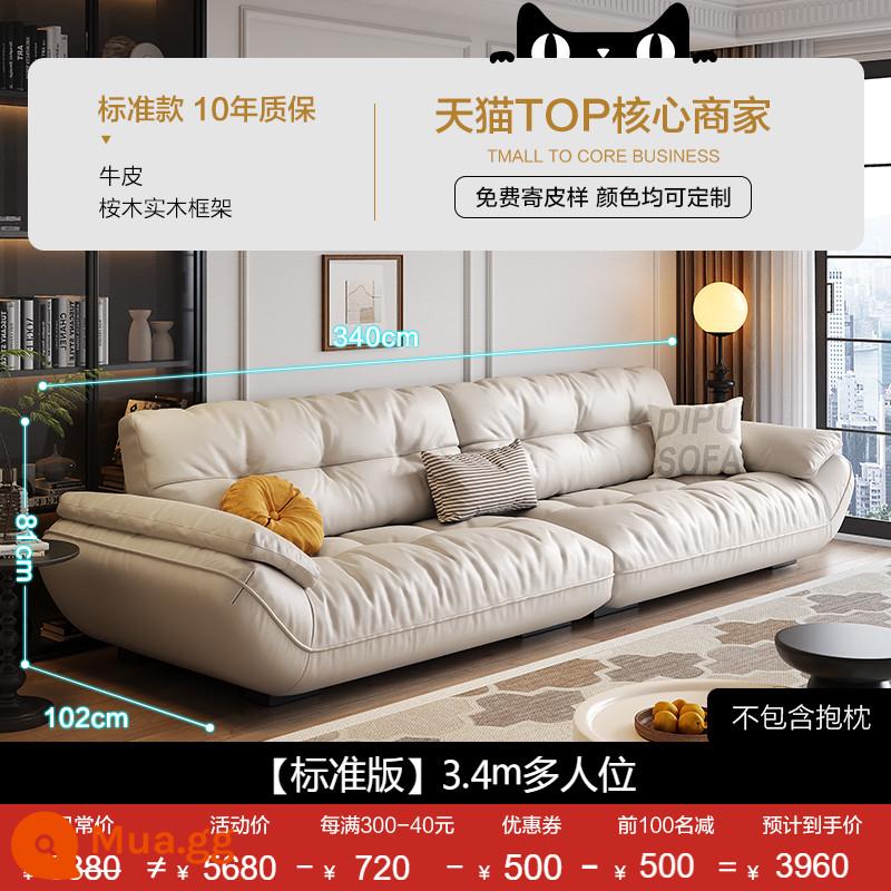 Sofa da Dipu phòng khách hiện đại da bò lớp đầu tiên phong cách Ý tối giản nhẹ nhàng sang trọng căn hộ nhỏ sofa da nghệ thuật phong cách kem - Da bò dày lớp thứ nhất [phiên bản tiêu chuẩn trắng nhạt] 3,4m nhiều người