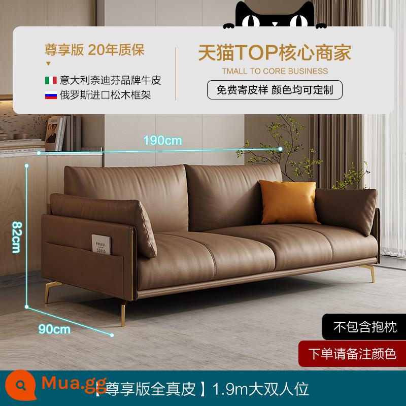 Di Pu nhẹ sang trọng tối giản sofa da đầu lớp da bò phòng khách đơn giản và hiện đại 2022 sofa da nghệ thuật mới của Ý - Da bò lớp 1 dày 360 độ 1,8mm [Phiên bản độc quyền toàn bộ da thật màu nâu] Ghế đôi lớn 1,9m (không bao gồm gối)