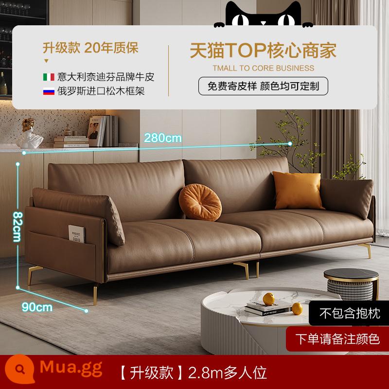 Di Pu nhẹ sang trọng tối giản sofa da đầu lớp da bò phòng khách đơn giản và hiện đại 2022 sofa da nghệ thuật mới của Ý - Da bò lớp 1 dày 1,8mm [mẫu nâng cấp - màu nâu] Ghế nhiều chỗ 2,8m (không bao gồm gối)