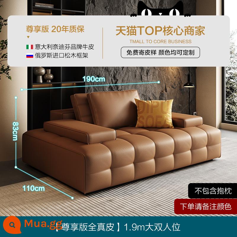 Deep Lawrence Ghế sofa hoàn toàn bằng da tối giản của Ý phòng khách biệt thự hiện đại sang trọng nhẹ nhàng hình vuông lớn bằng da bò lớp một - Da bò lớp 1 dày 360 độ 1,8mm [Phiên bản độc quyền toàn bộ da thật màu nâu] Ghế đôi lớn 1,9m