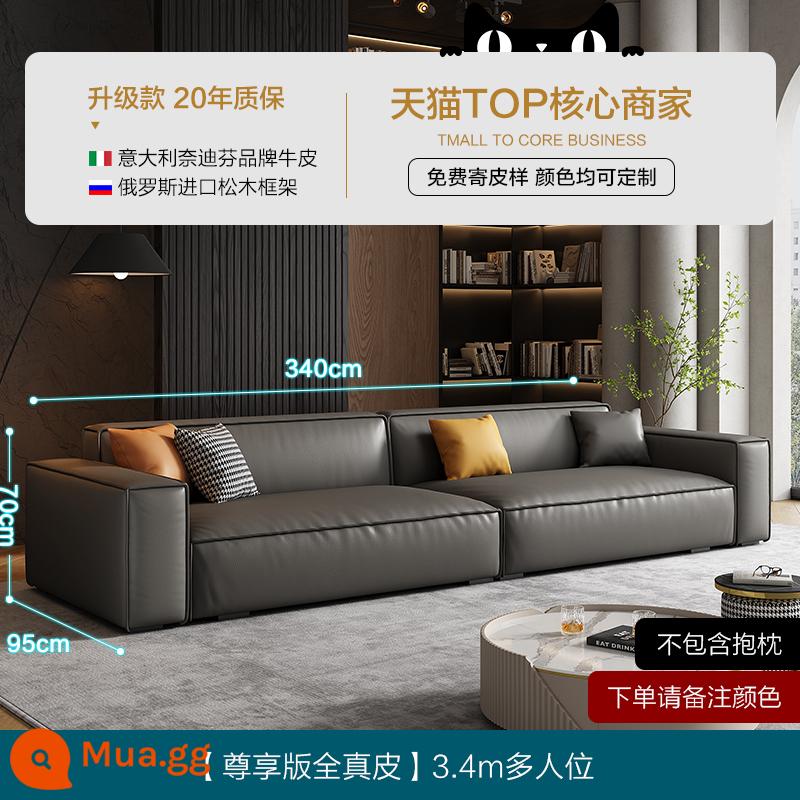 Nhúng Đậu Phụ Khối Sofa Da Phòng Khách Đơn Giản Hiện Đại Ánh Sáng Sang Trọng Bắc Âu Lưới Đỏ Baxter Sofa Ý Tối Giản - Da bò lớp thứ nhất dày 360 độ 1,8mm [Phiên bản độc quyền toàn bộ da thật-đen mờ] Ghế nhiều chỗ 3,4m