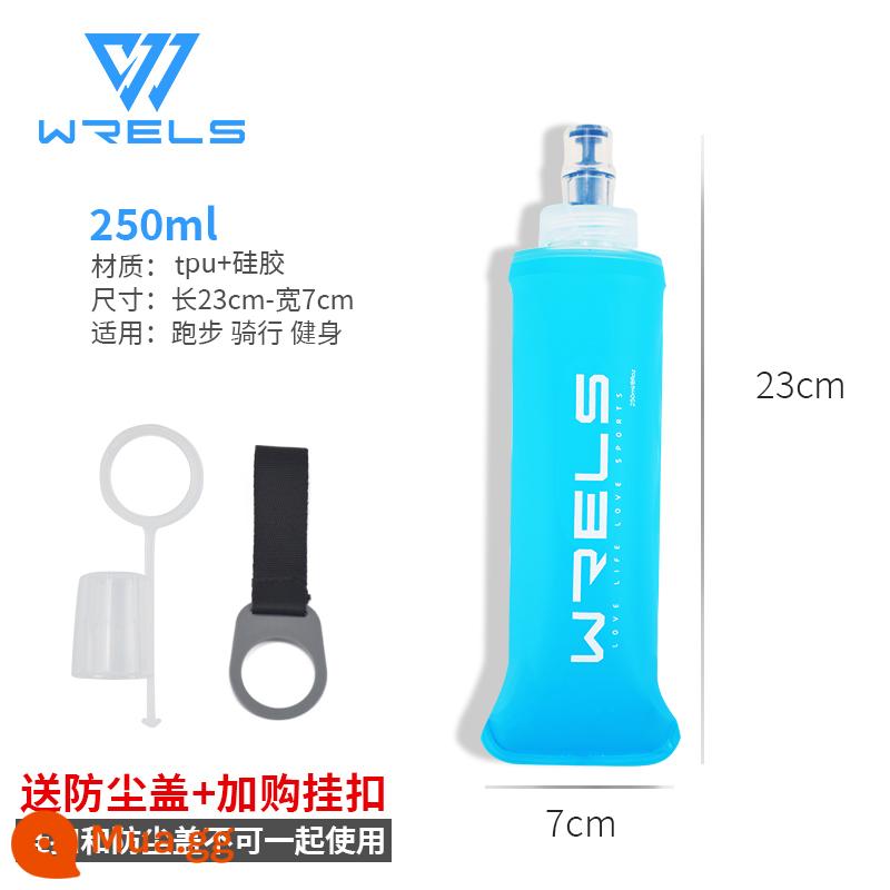 Thể Thao Mềm Ấm Siêu Tốc Silicon Cơ Quan Ngôn Luận Thể Dục Đạp Xe Chạy Có Thể Gập Lại Cốc Nước Ngoài Trời Ngoài Đường Túi Ấm Siêu Tốc Mềm - Sky Blue 250ml + khóa treo