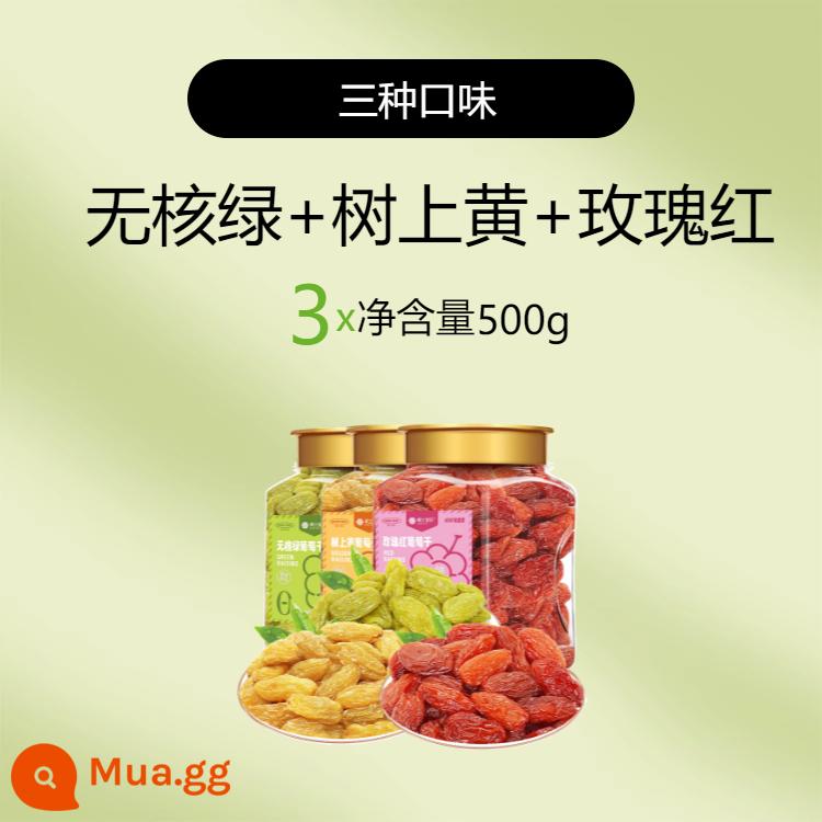 Loulan mật ong ngôn ngữ nho khô bốn màu 900g Tân Cương Turpan nho khô không hạt trái cây xanh khô trái cây sấy khô trái cây ăn nhẹ - Xanh không hạt + vàng cây + đỏ hồng [500g nho khô x 3 lon]