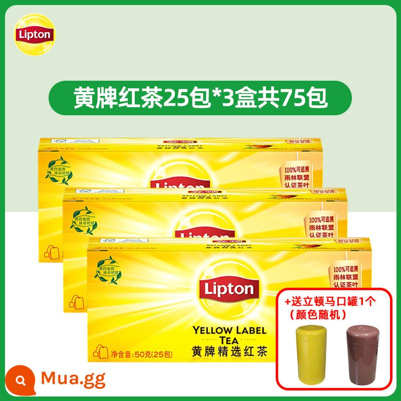 Trà đen Lipton thẻ vàng 25 gói lá trà xanh ủ trà lài Trà Lipton túi lọc trà thảo mộc trà túi lọc nước - Trà đen nhãn hiệu vàng 25 gói*3 hộp + 1 lon lipton miễn phí (màu ngẫu nhiên)