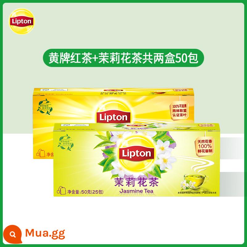 Trà đen Lipton thẻ vàng 25 gói lá trà xanh ủ trà lài Trà Lipton túi lọc trà thảo mộc trà túi lọc nước - 25 túi trà đen + 25 túi trà hoa lài