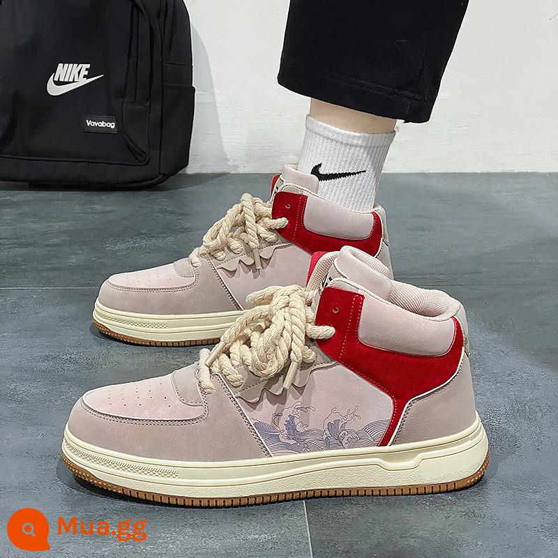 Giày Nam 2022 Mới Thu Đông Nam Lông Cừu Ấm Áp Giày Sneaker Ống Cao Thích Hợp Giày Thể Thao Thường Ngày Giày Hợp Thời Trang - Z1081 gạo đỏ