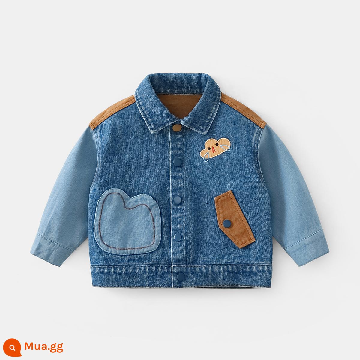 Tề Tề Tương Hùng Bé Trai Áo Khoác Denim Bé Xuân Thu Có Mũ Trùm Đầu Áo Khoác Trẻ Em Quần Áo Mới 2023 Mùa Thu - Phong cách khối màu