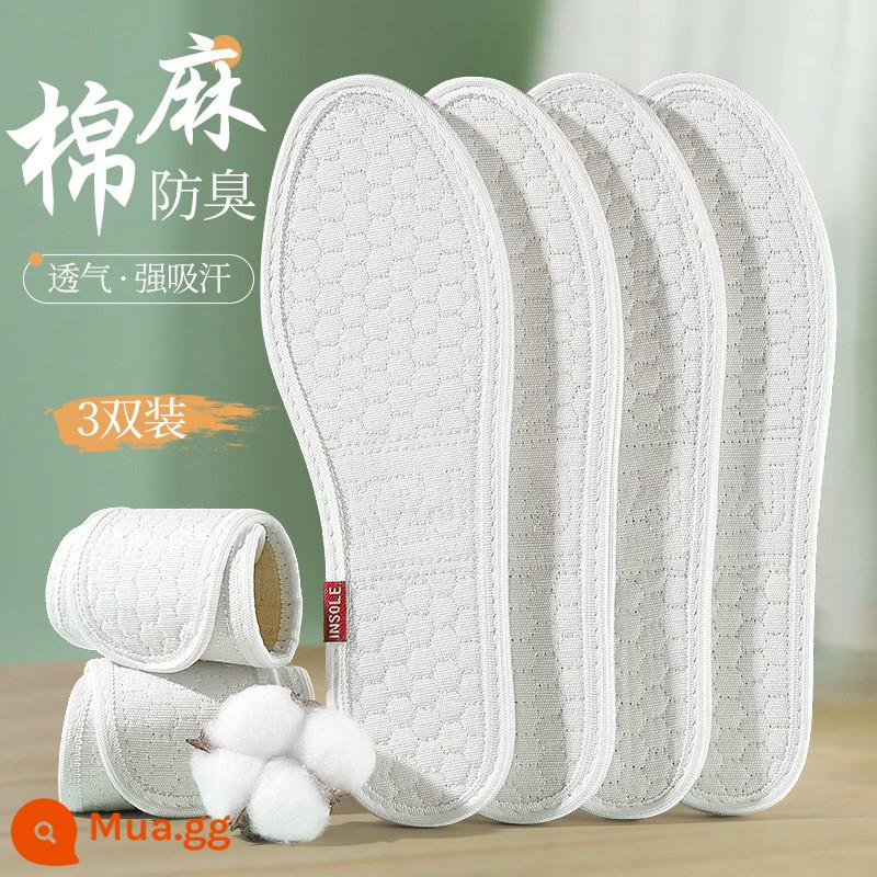 Lót cotton và sợi gai dầu cho nam và nữ thấm mồ hôi khử mùi thoáng khí khử mùi đáy siêu mềm thoải mái giày da chân thủ công chống mồ hôi đặc biệt mùa hè - 3 đôi] Vải cotton nguyên chất thấm hút mồ hôi và khử mùi, màu trắng