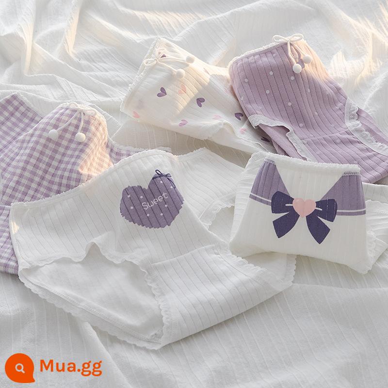 100% Cotton Bé Gái Quần Sịp Cotton Trẻ Em Quần Sịp Cotton Quần Bé Gái Trẻ Trung Và Lớn 12 Tuổi - 5 chấm bi màu tím