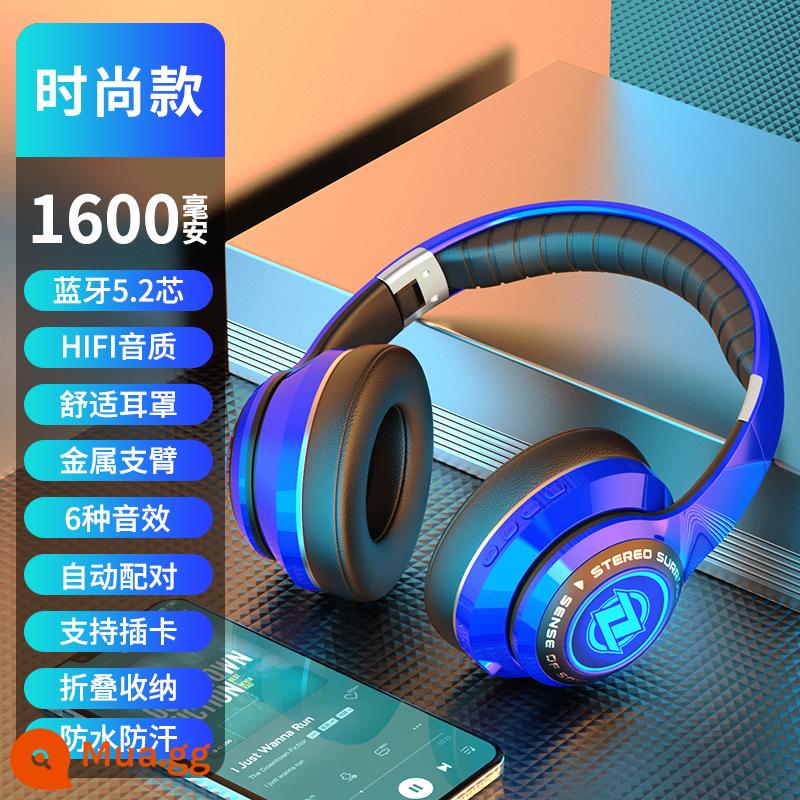 Tai nghe bluetooth không dây tai nghe chơi game phát sáng gắn trên đầu loa siêu trầm Huawei Apple Xiaomi điện thoại di động máy tính phổ thông - Màu xanh siêu sao hợp thời trang [Bluetooth 5.2/ánh sáng chói đầy màu sắc/ba chế độ]