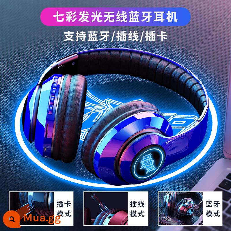 Tai nghe bluetooth không dây tai nghe chơi game phát sáng gắn trên đầu loa siêu trầm Huawei Apple Xiaomi điện thoại di động máy tính phổ thông - Thời trang graffiti màu xanh chói đầy màu sắc/ba chế độ