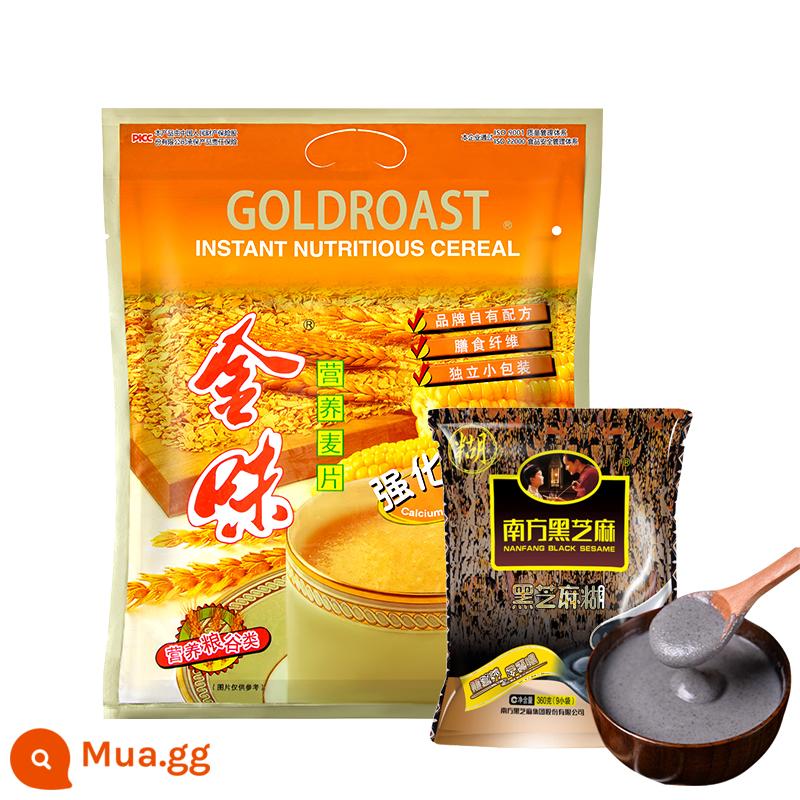 Golden Nutrition Hương vị nguyên bản Bột yến mạch Thức uống bữa sáng ngọt ngào 600g Thức ăn nhanh Thay thế bữa ăn lười Chứa đường Tăng cường canxi - 1 túi canxi tăng cường kèm theo 360g hạt mè đen miền Nam