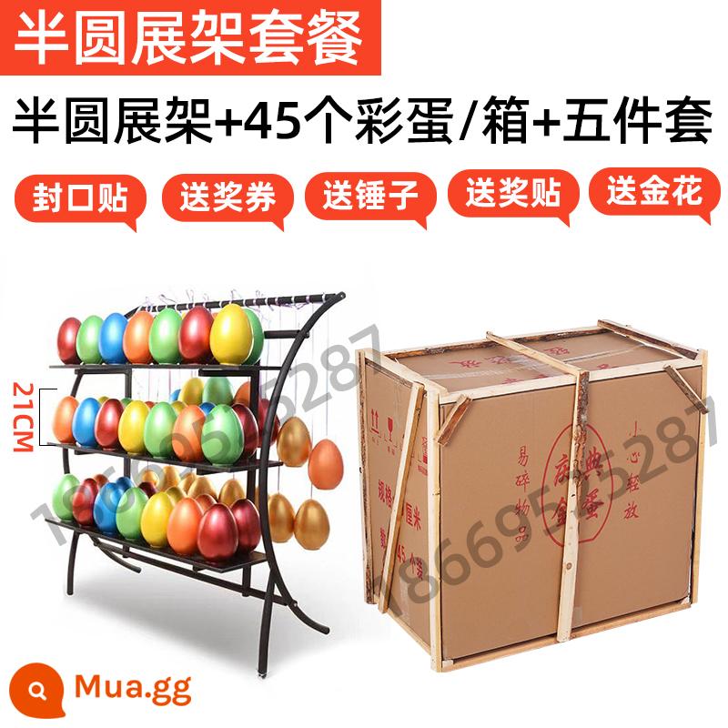 Đập trứng vàng đạo cụ xổ số Hoạt động sáng tạo đầy màu sắc kệ trứng vàng bàn xổ số Giá trưng bày xoay 18cm trứng màu vàng - Đế trưng bày hình bán nguyệt thời trang + 45 quả trứng ngũ sắc 21cm