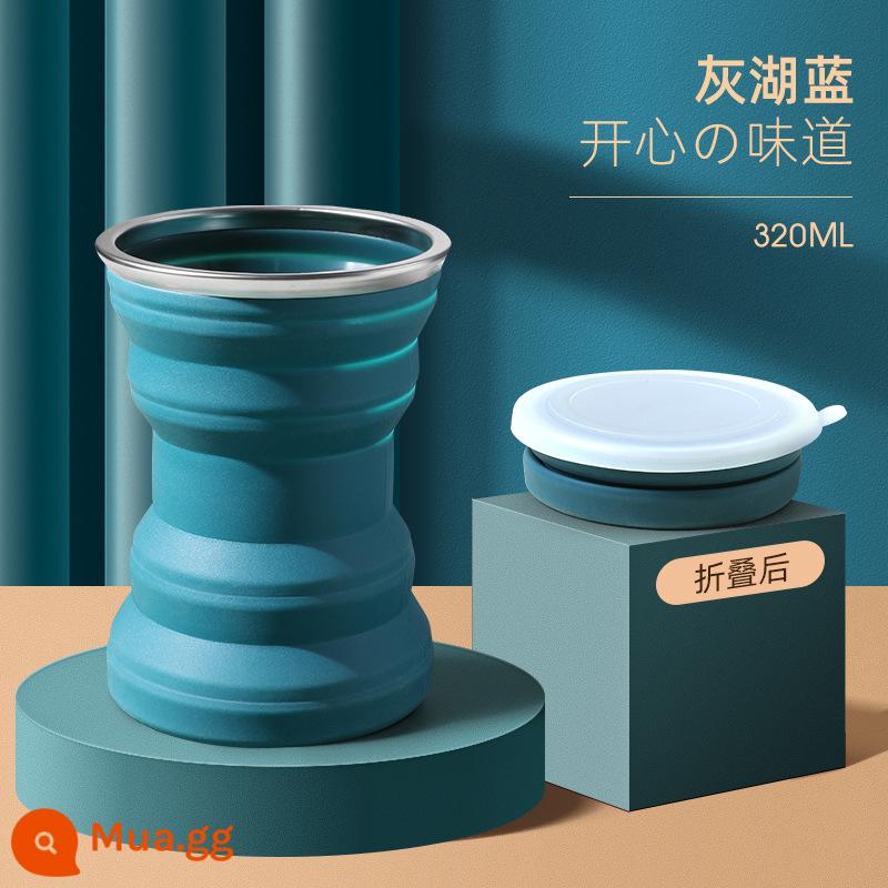 Du Lịch Du Lịch Di Động Sáng Tạo Mini Gấp Cốc Silicone Kính Thiên Văn Cốc Có Nắp Đậy Du Lịch Ngoài Trời Rửa Cốc Nước - màu xanh da trời